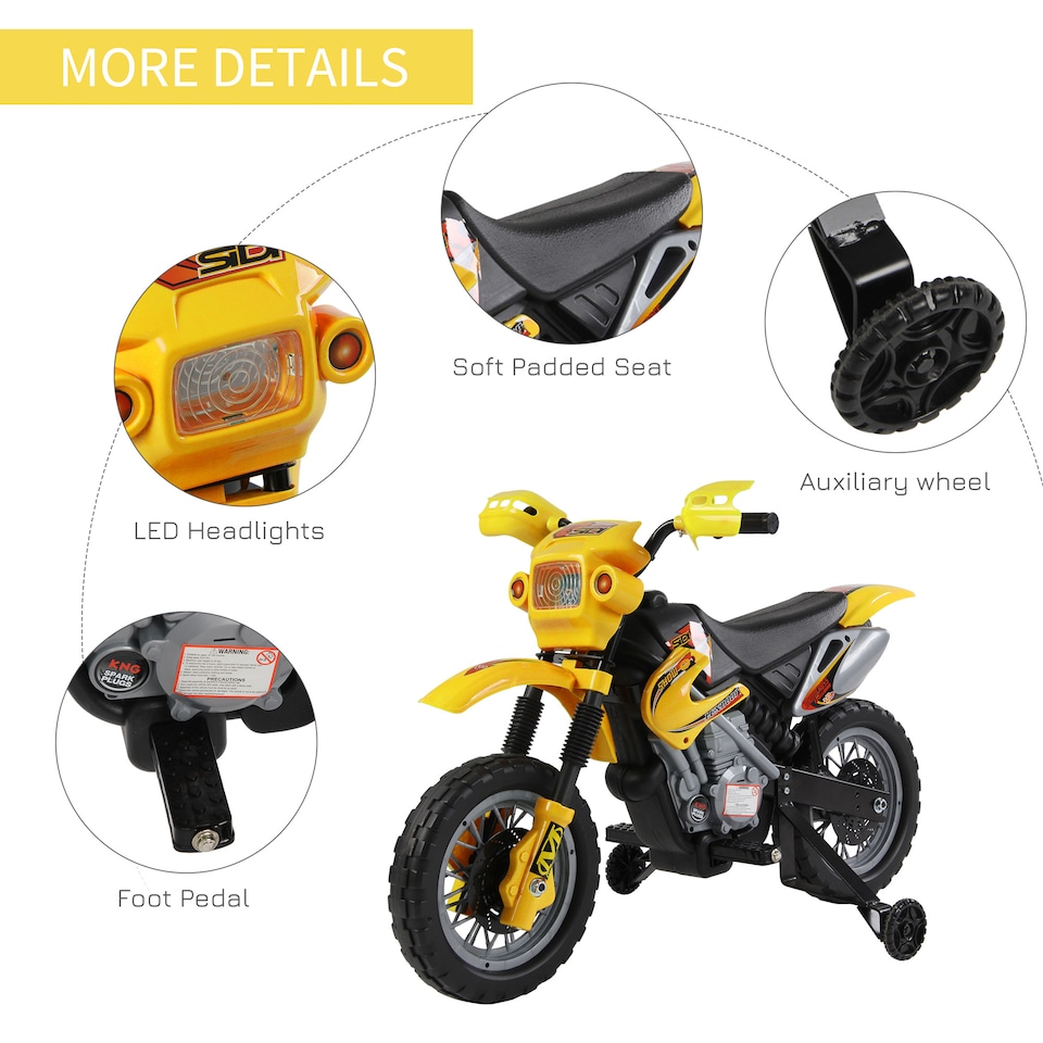 image 1 of HOMCOM 6V Kids Child Electric Motorbike Ride on Motorcycle Scooter Children Toy Gift for 3-6 Years (Yellow)