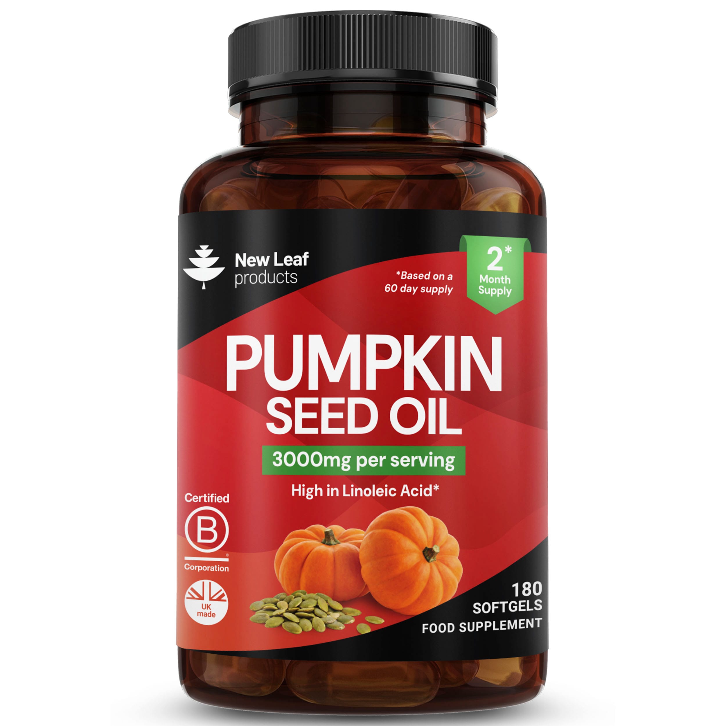 Pumpkin Seed Oil Softgels High In Linoleic Acid 3000mg p/s - 180 Softgels