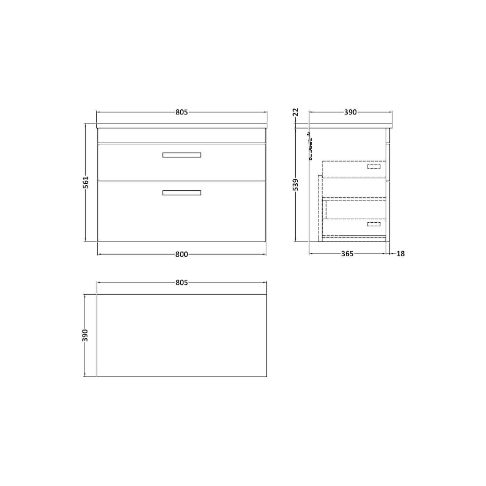 image 1 of Balterley Millwich Contemporary 2 Drawer Wall Hung Vanity Unit with Laminate Carrara Marble Worktop, 805mm