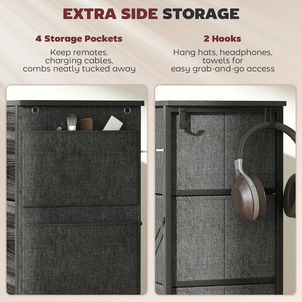 image 1 of HOMCOM Fabric Chest of Drawers, 8 Drawer Dresser for Bedroom, Black | Black | One Size | 1