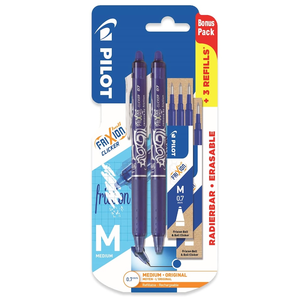 image 1 of Pilot Frixion Clicker Retractable  Blue Ink Pack of 2 With 6 Refills