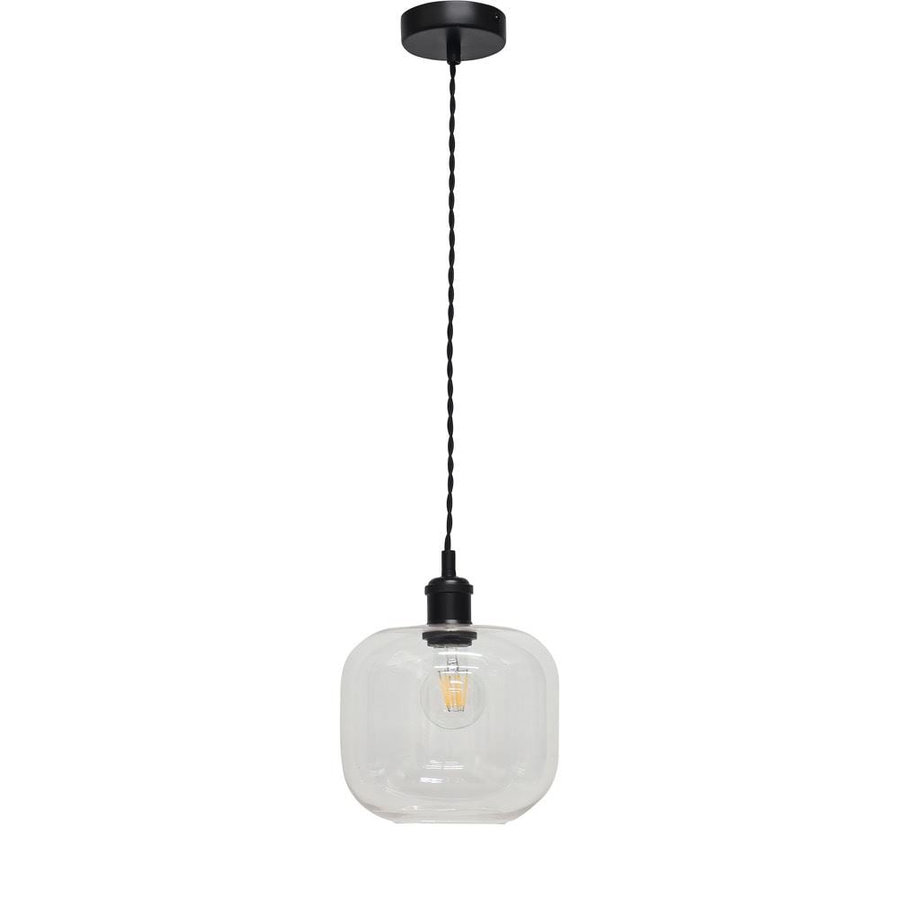 First Choice Lighting Bletch - Clear Glass Black Retro Pendant Fitting