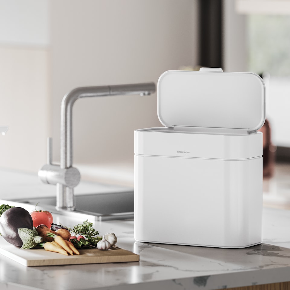 image 1 of Simplehuman 4L Compost Caddy and Food Waste Bin, White Steel