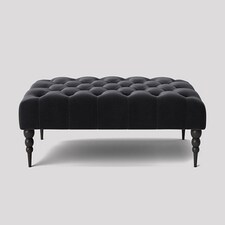 Alyana 120cm Rectangle Ottoman Bench with Wooden Legs- Black Plush Velvet Chesterfield Upholstered Footstool