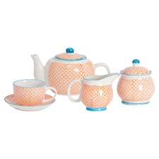 Nicola Spring 15 Piece Hand-Printed Tea Set - Orange