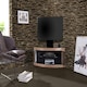 image 4 of Centurion Supports PANGEA Black/Oak Beam-Thru Curved True-Corner 32"-50" TV Cabinet with Mounting Arm Black | Oak