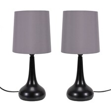 ValueLights Teardrop Pair Black Touch Table Lamp Grey Shade & Bulb | Grey