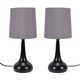 image 1 of ValueLights Teardrop Pair Black Touch Table Lamp Grey Shade & Bulb | Grey