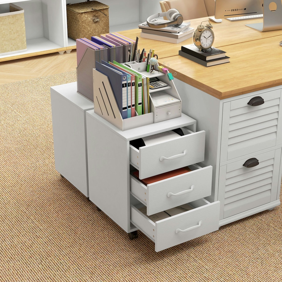 image 1 of HOMCOM File Cabinet with 3 Drawers, Under Desk Mobile Filing Cabinet White