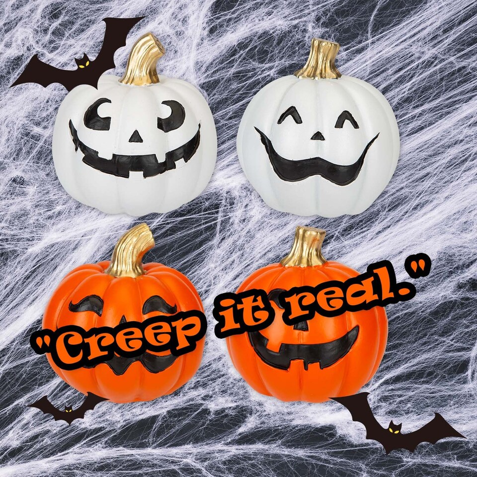 image 1 of vfm-estore Halloween Happy Face Pumpkins - 4 Pack 2 Orange 2 White