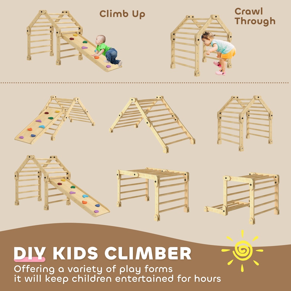 image 1 of AIYAPLAY 3 in 1 Kids Climbing Set, Foldable Toddler Climbing Toys with Ramp