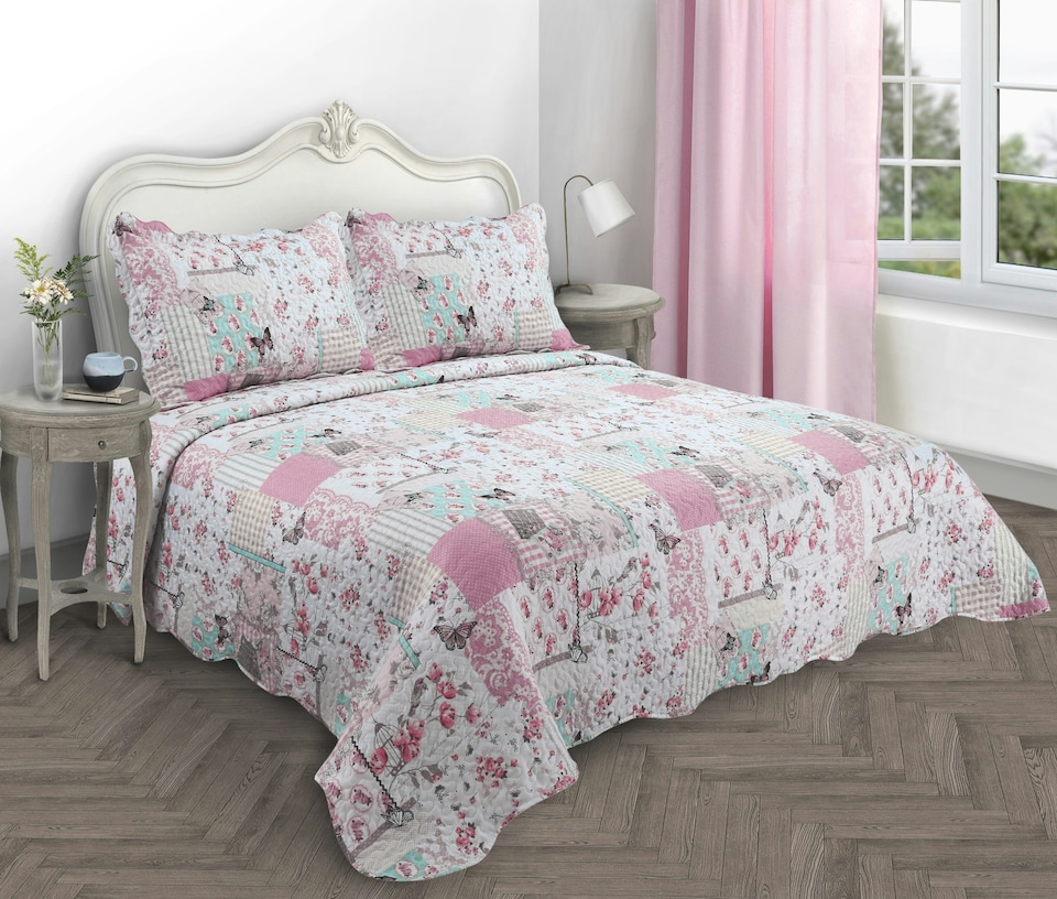 Velosso Boutique Cotton Blend Quilted Bedspread Set | Pink | Pink | King