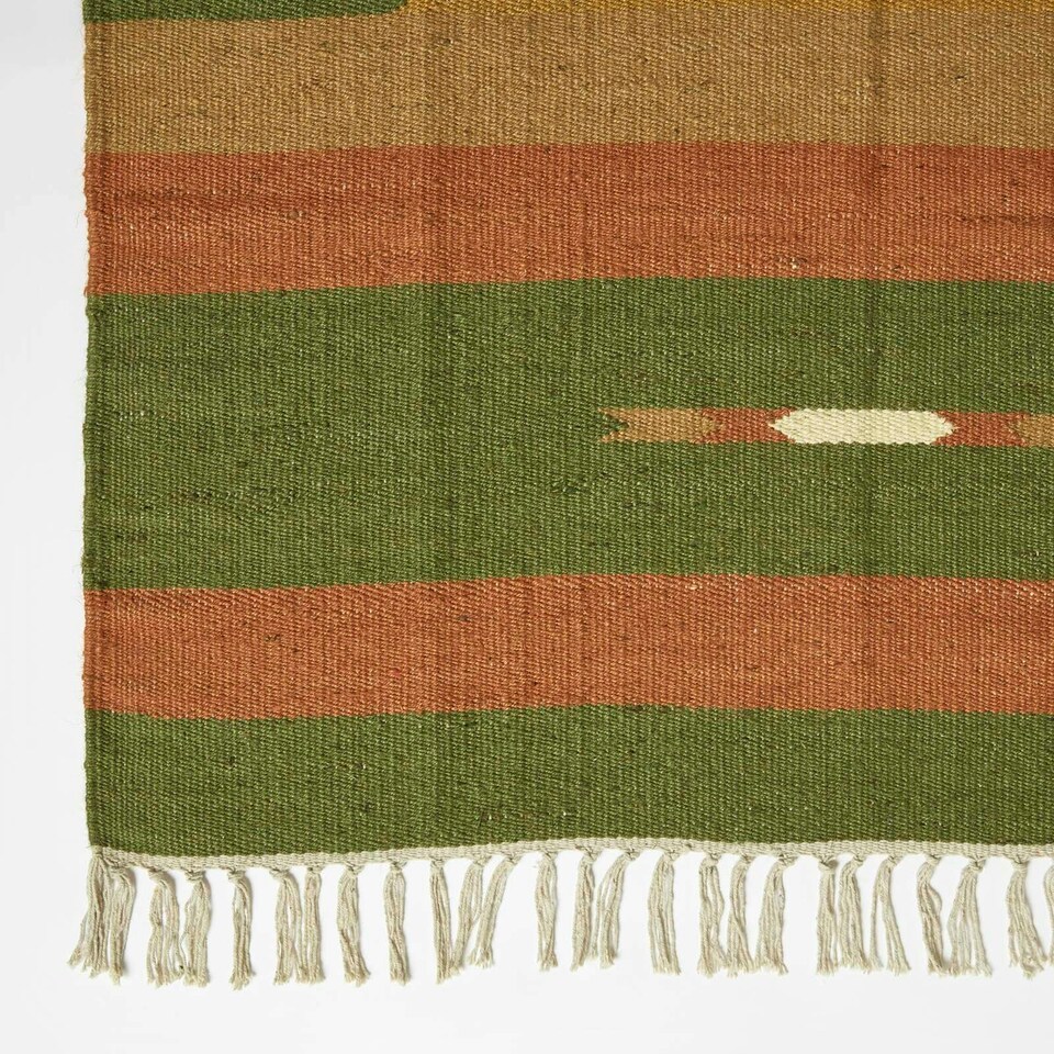 image 1 of Homescapes Lundi Orange and Green Kilim Cotton and Jute Rug - 90 x 150 cm