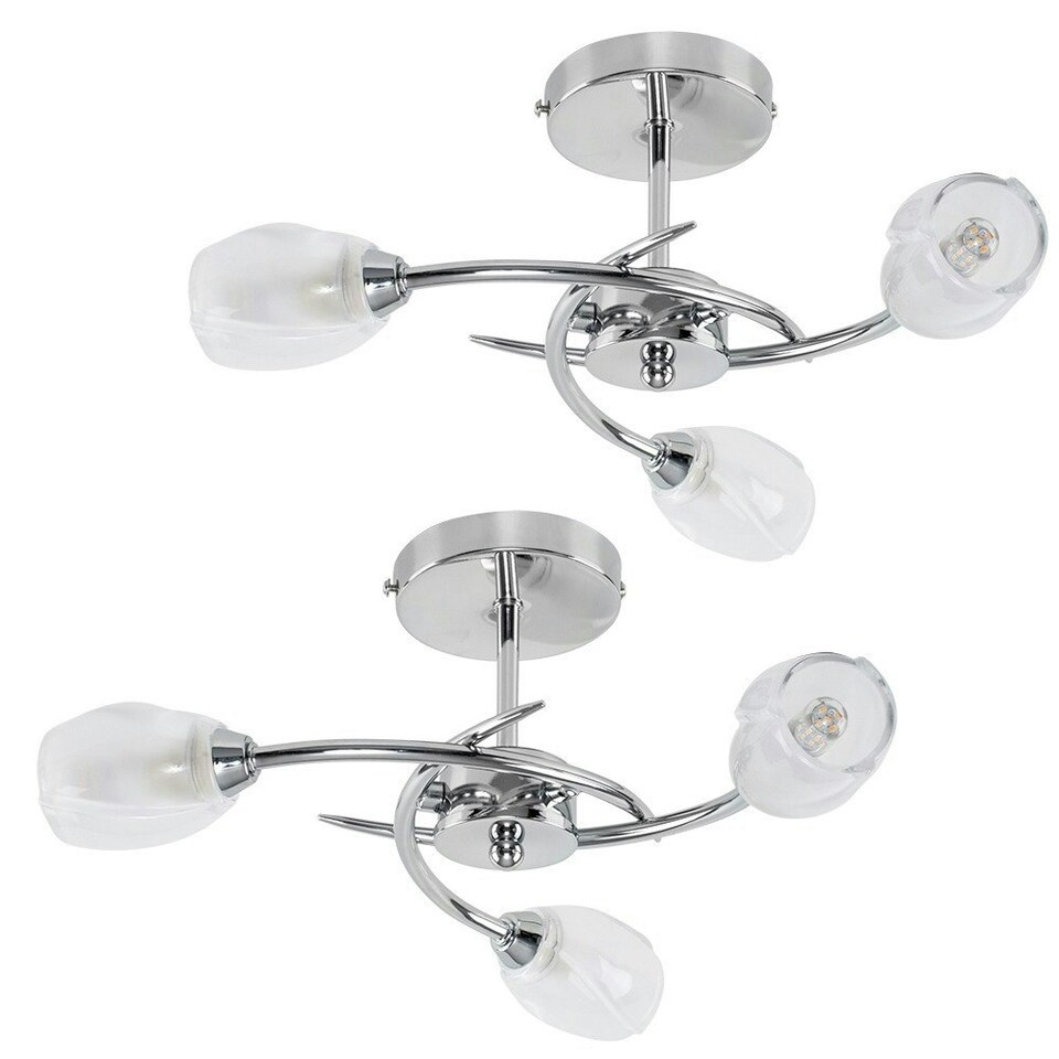 image 1 of ValueLights Pair Of Modern Chrome 3 Way Ceiling Lights With Frosted Glass Shades | Chrome