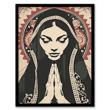 Woman in Prayer Peace Islam Muslim Black Framed Wall Art Print A4