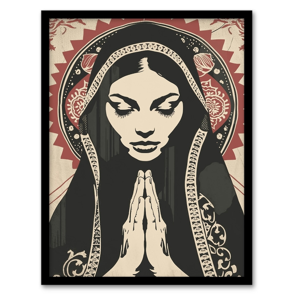 image 1 of Woman in Prayer Peace Islam Muslim Black Framed Wall Art Print A4