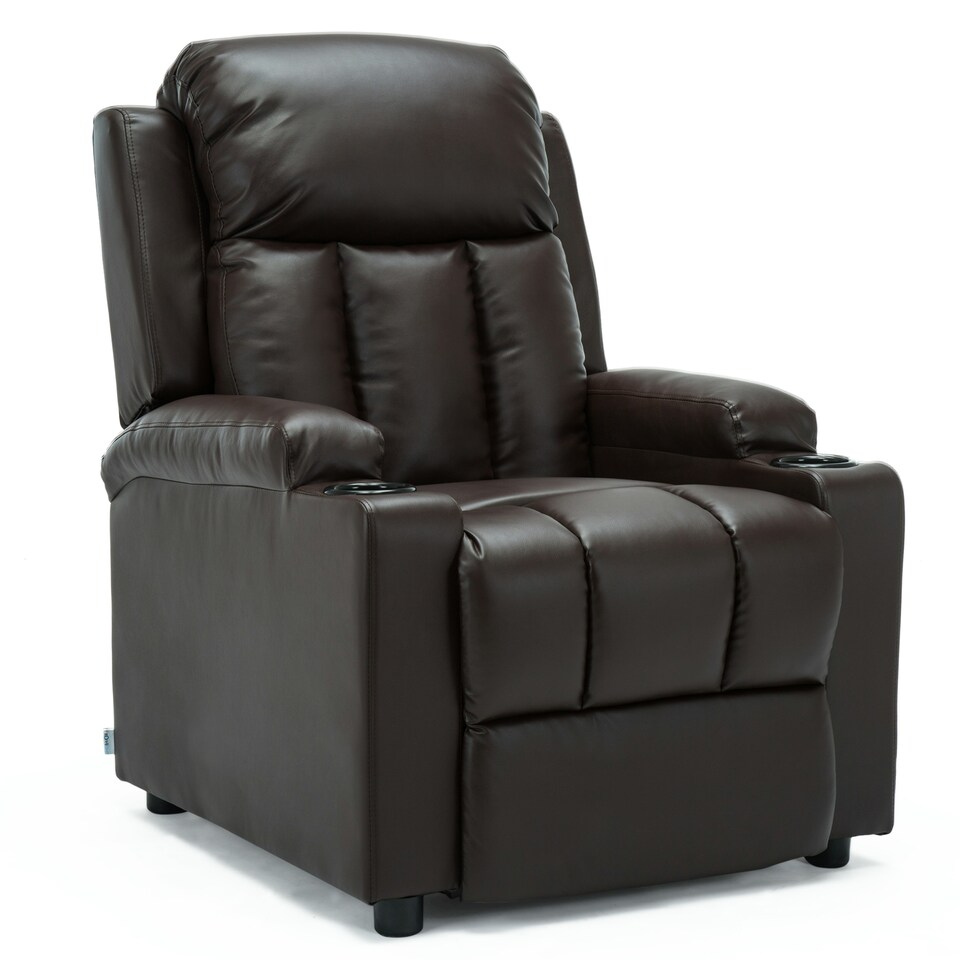 image 1 of Studio Bonded Leather Recliner w Drink Holders Sofa Chair (Brown)