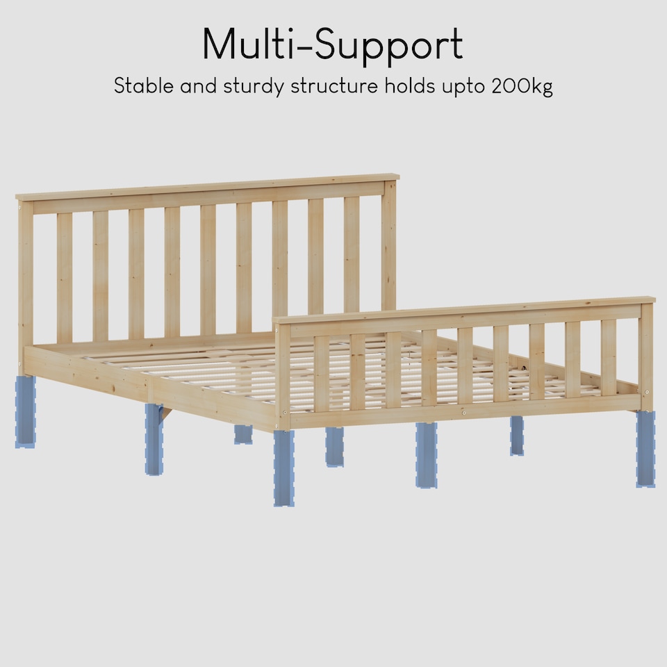 image 1 of Vida Designs Milan 4ft6 Double Bed Wood Frame, High Foot End, Pine, 135 x 190cm