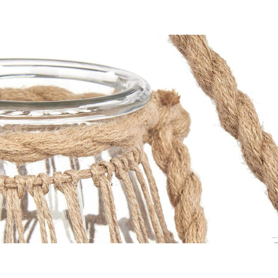 image 1 of Candleholder Tin Transparent Natural Glass Rope 14 x 21 cm (6 Units) N/A