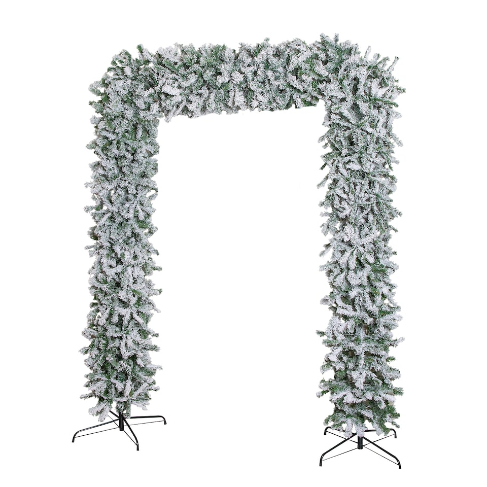 image 1 of 8ft Samuel Alexander Single Door Snow Flocked Christmas Tree Flat Top Arch with 2000 Tips