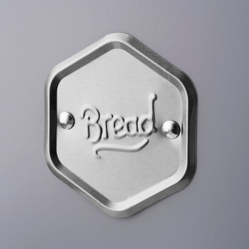 image 1 of Cooks Professional Bread Bin - Metal Food Storage Cannister with Nameplate | Grey | Grey & Silver