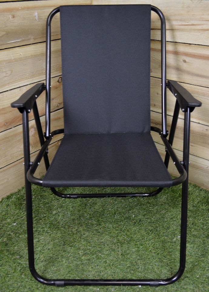 image 1 of 4 Pack Black Folding Canvas Camping / Festival / Outdoor Chairs with Plastic Arm Rests | Black | Black