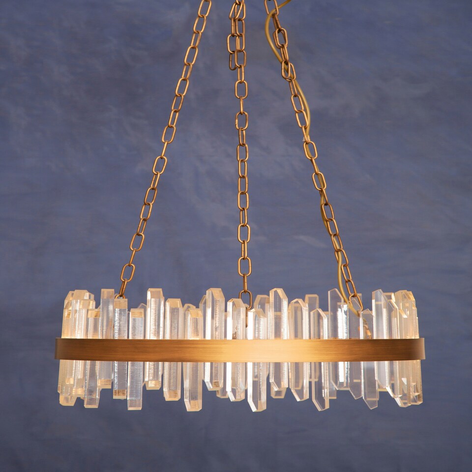 image 1 of Interiors by Premier Acrylic Chandelier with Copper Band, Contemporary Acrylic and Iron Ceiling Light, Copper Round Chandelier Gold