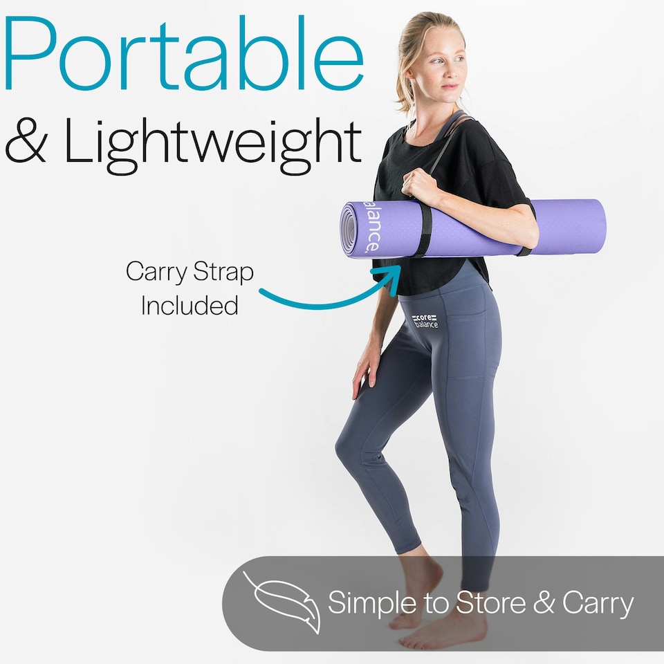 image 1 of TPE Yoga Mat with Strap (6mm Thick) - Purple