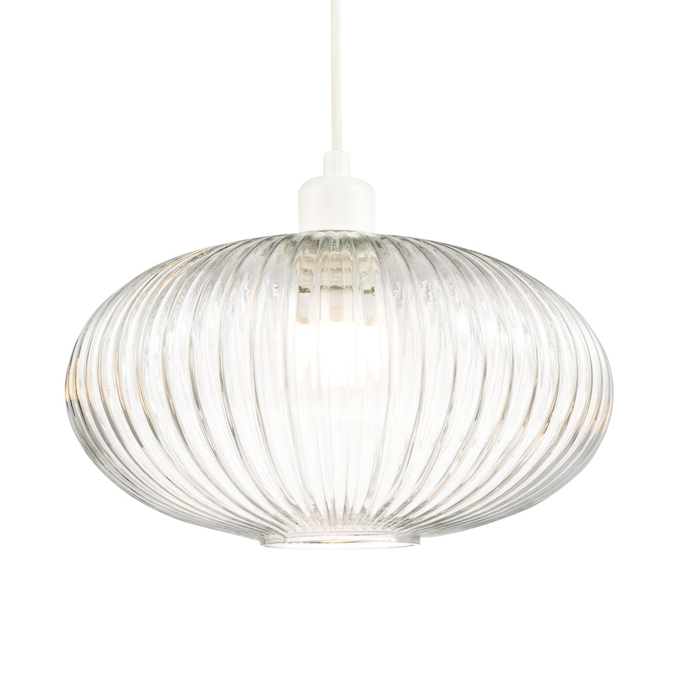 image 1 of Modern Designer Clear Transparent Line Ribbed Glass Oval Pendant Lamp Shade | Clear