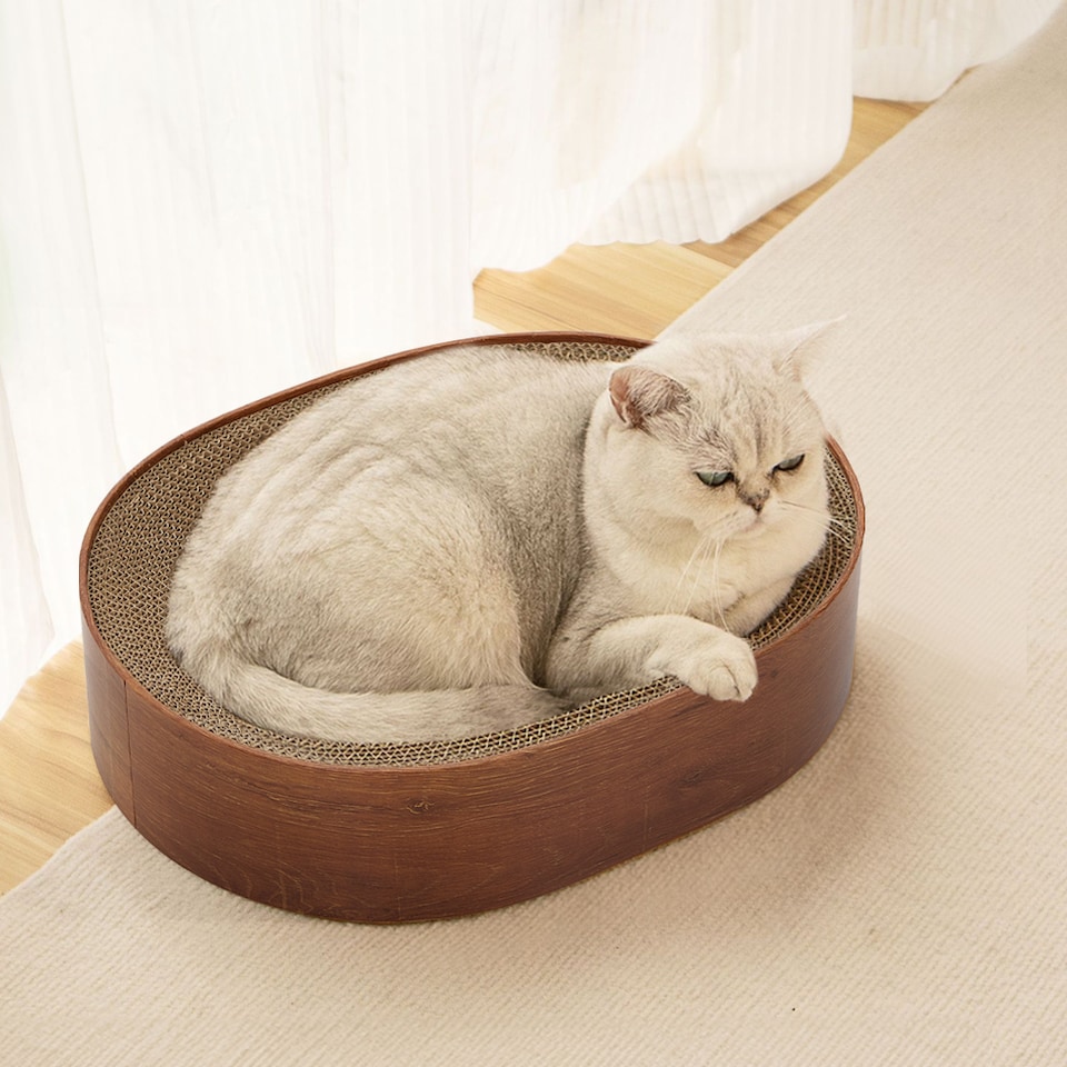 image 1 of Living and Home Oval Cat Scratcher Bed Cardboard Claw Scratching Board for Cats | Brown