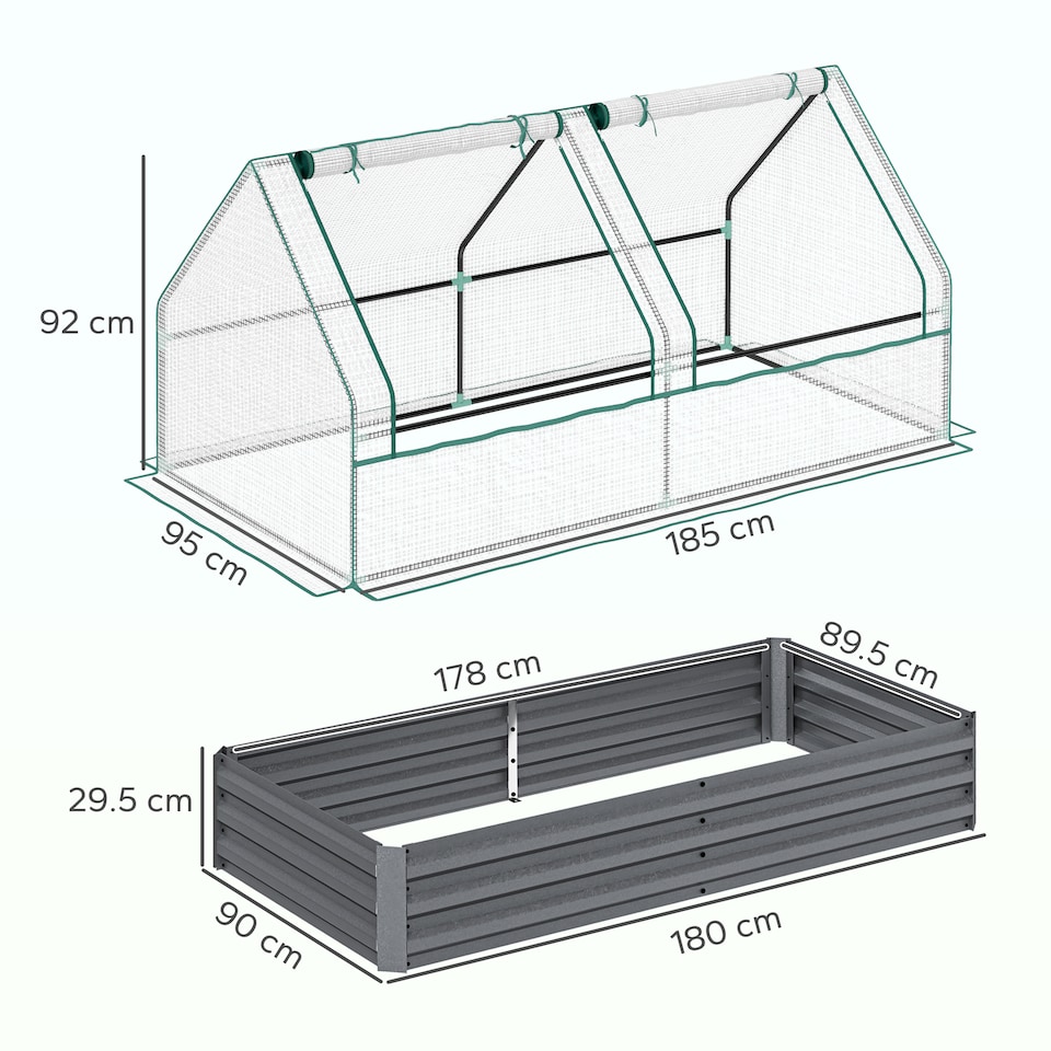 image 1 of Outsunny Raised Garden Bed Planter Box with Greenhouse, White and Dark Grey
