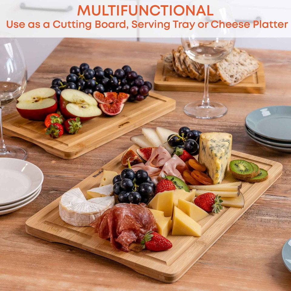 image 1 of BlauKe Wood Cutting Boards for Kitchen - Bamboo Cutting Board Set with Juice Groove and Handles - Wooden Chopping Board