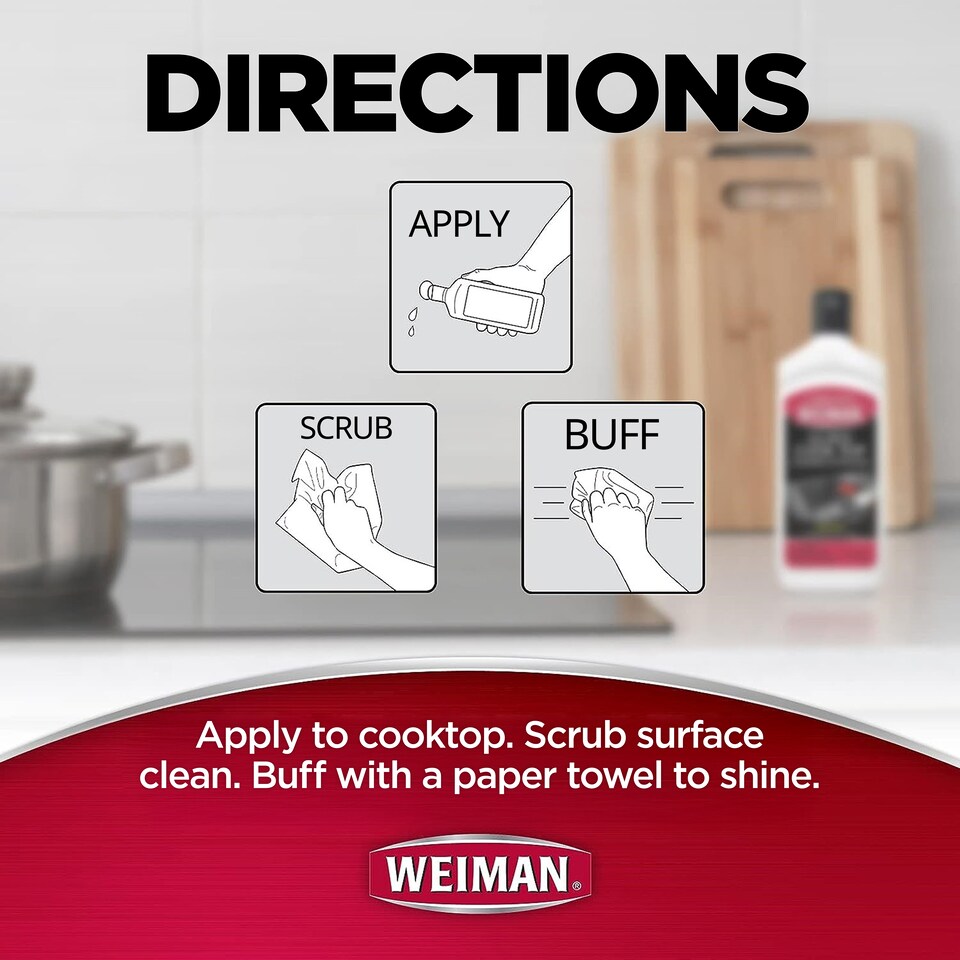 image 1 of Weiman Ceramic and Glass Cooktop Cleaner and Polish 283g With 3 Scrubbing Pads