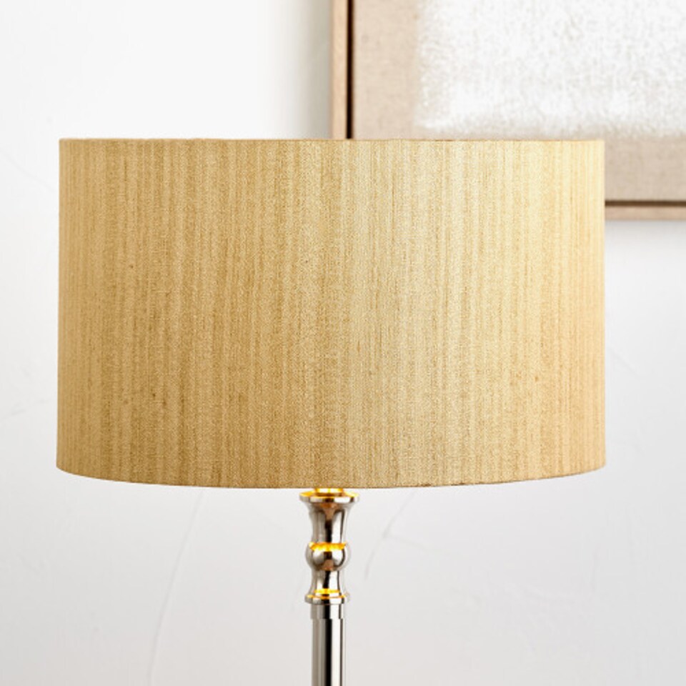 image 1 of Gold Slubbed Faux Silk Gold Lined Drum Lampshade | Gold | Gold | 1