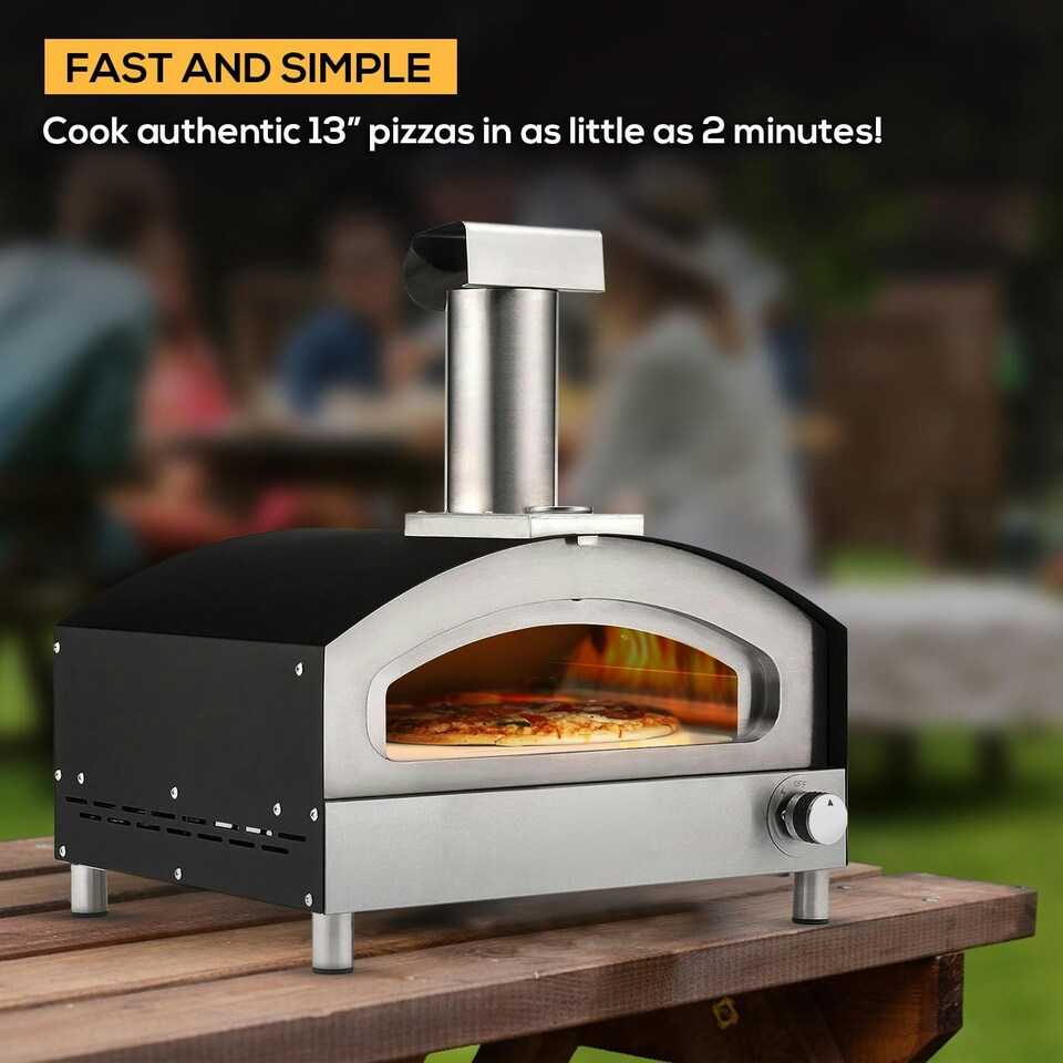 image 1 of Haven Gas Powered 13" Pizza Oven w/ Pizza Stone Base & Pizza Paddle Black/Silver