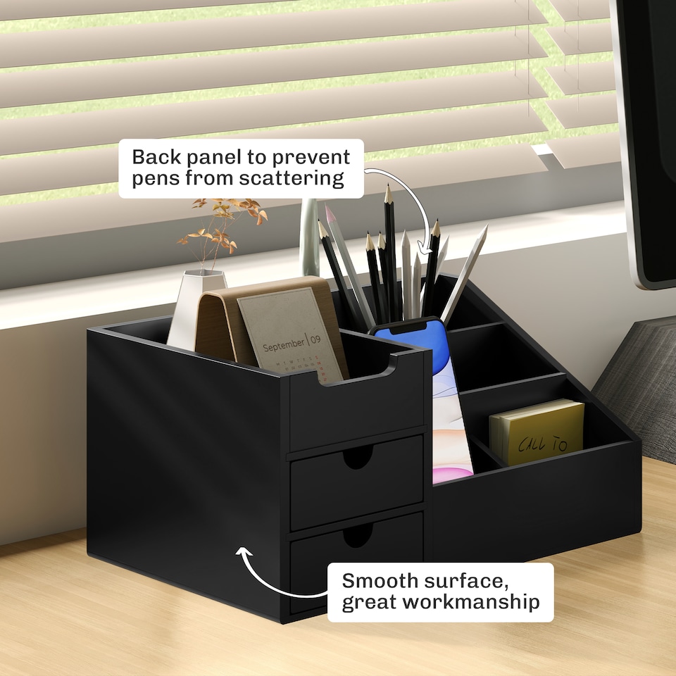 image 1 of HOMCOM Organiser Holder Multi-Function Storage Caddy Drawers Black