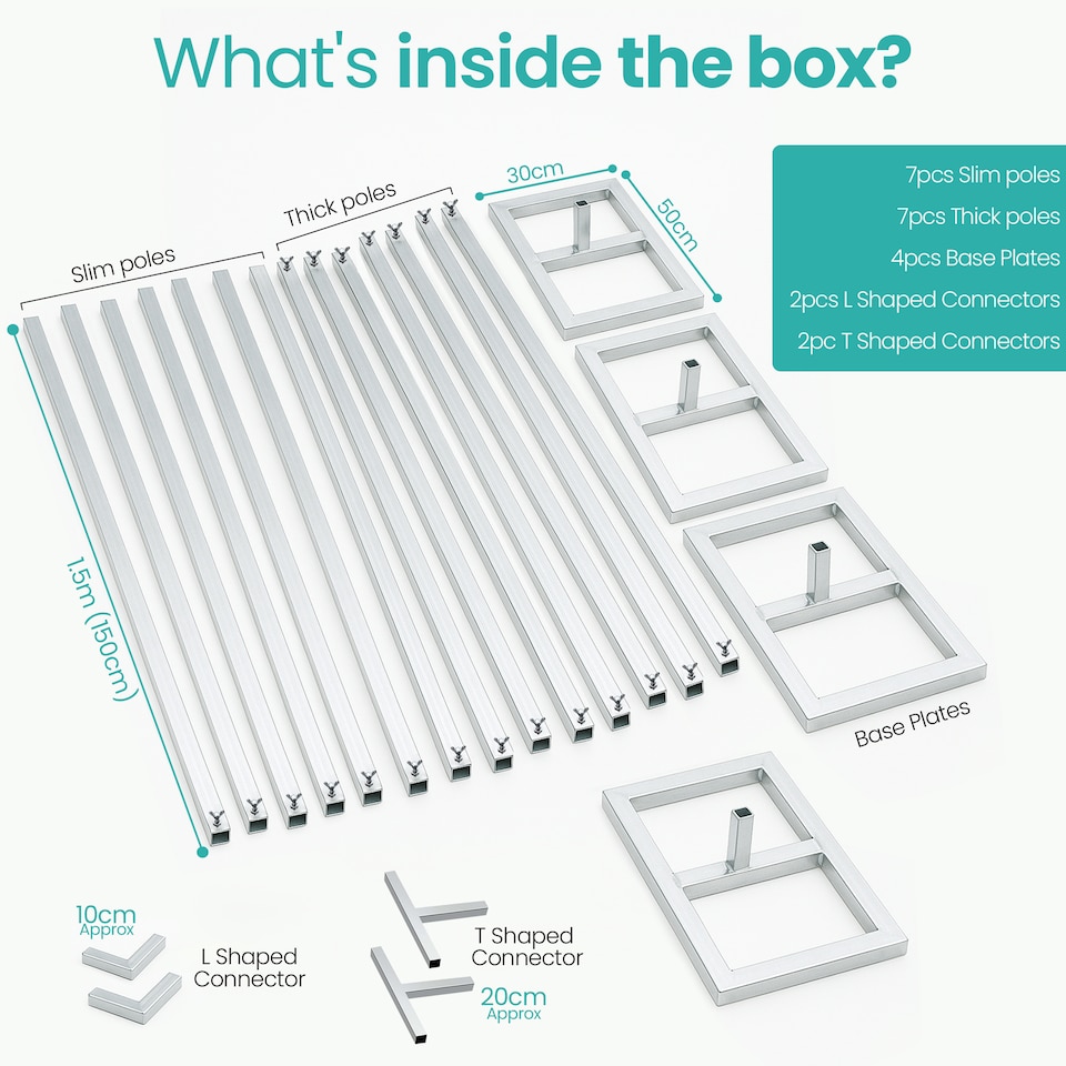 image 1 of 3x9m Silver Modular Rectangular Backdrop Stand Kit with Metal Frame - 4 Base, 14 Pipes
