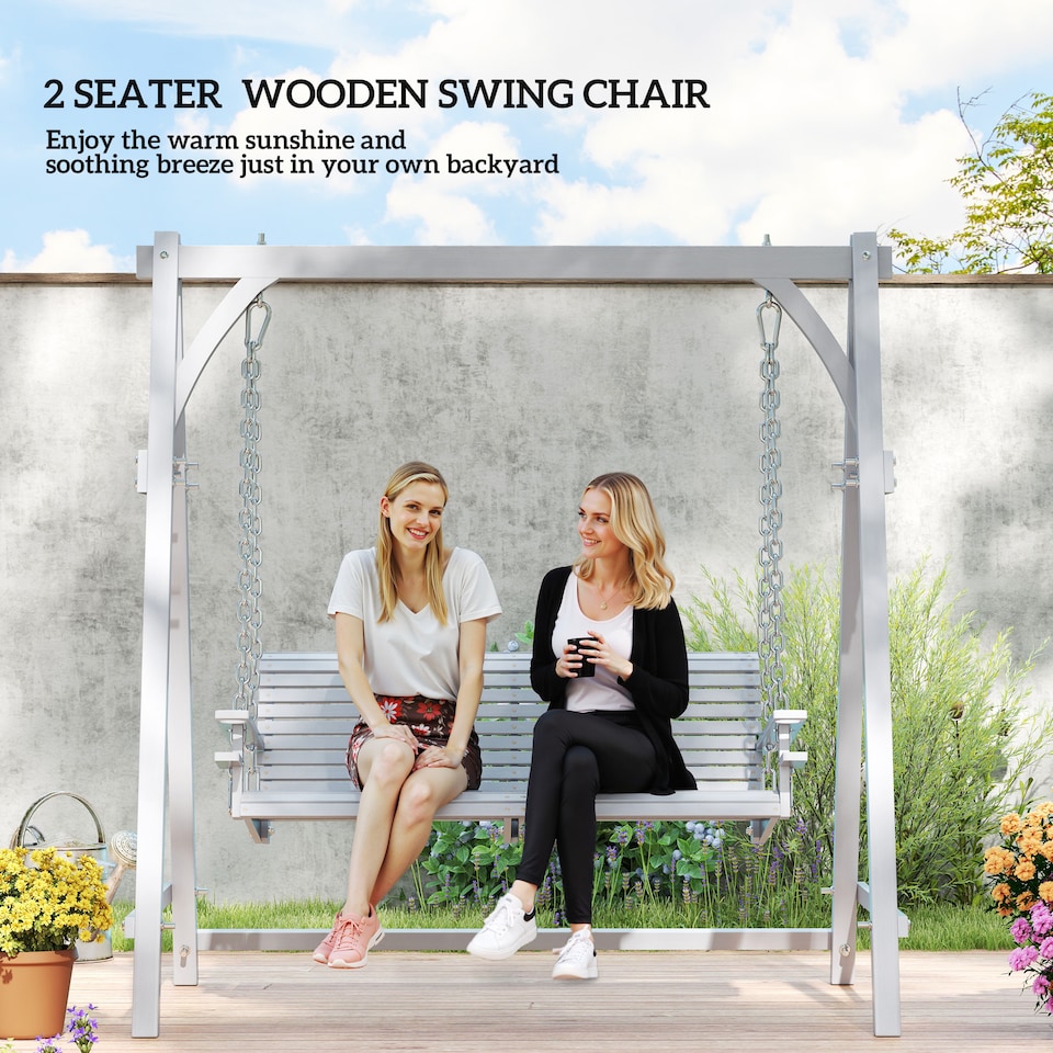 image 1 of Outsunny 2 Seater Wooden Garden Swing Seat Hammock Bench Lounger, Grey