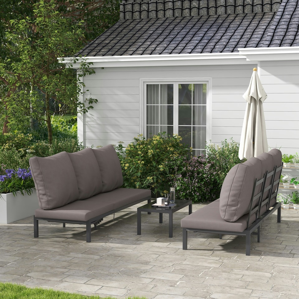 image 1 of Outsunny 3-PCS PE Rattan Lounge Set, Recliner Sofa Bed Set, Grey