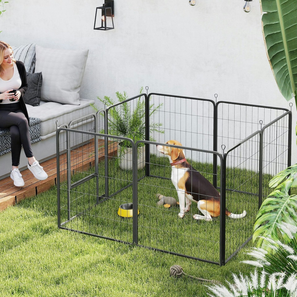 image 1 of PawHut Eight-Panel Dog Playpen with Door, for Indoor, Outdoor, 80cm Tall 