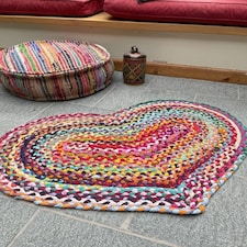 Prem Love Heart Rug in Multi Colour Recycled Fabric 60 cm x 90 cm - L60 x W90 - Multicolour Multi