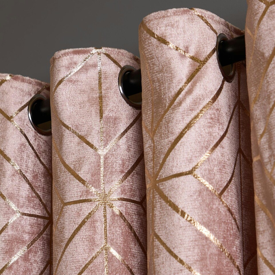 image 1 of OHS Metallic Geo Print Matte Velvet Blackout Eyelet Curtains, 46x72" - Blush Pink