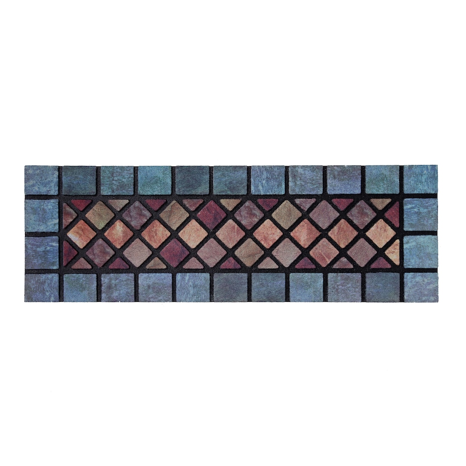 image 1 of Nicoman Rubber Elegant Blue Tile Narrow Doormat - 75x25cm