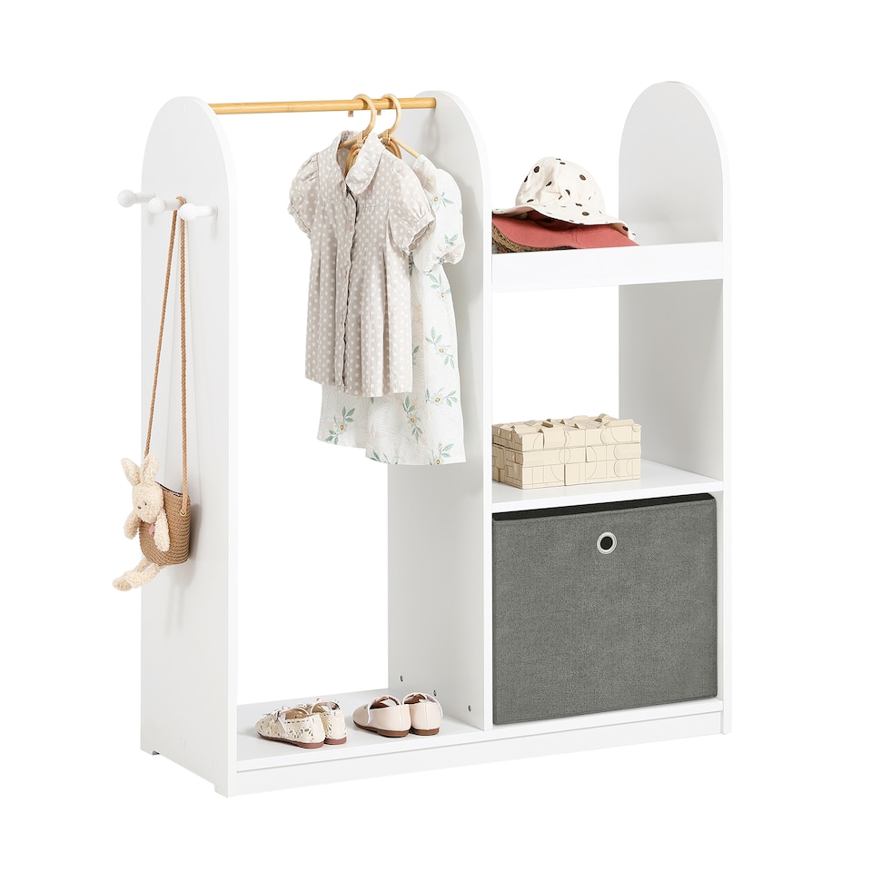 image 1 of SoBuy Kids Wardrobe with Hanging Rail, Storage Box & 3 Hooks, White, 38.2x13.8x42.5 inches, 22.5 kg - KMB40-W