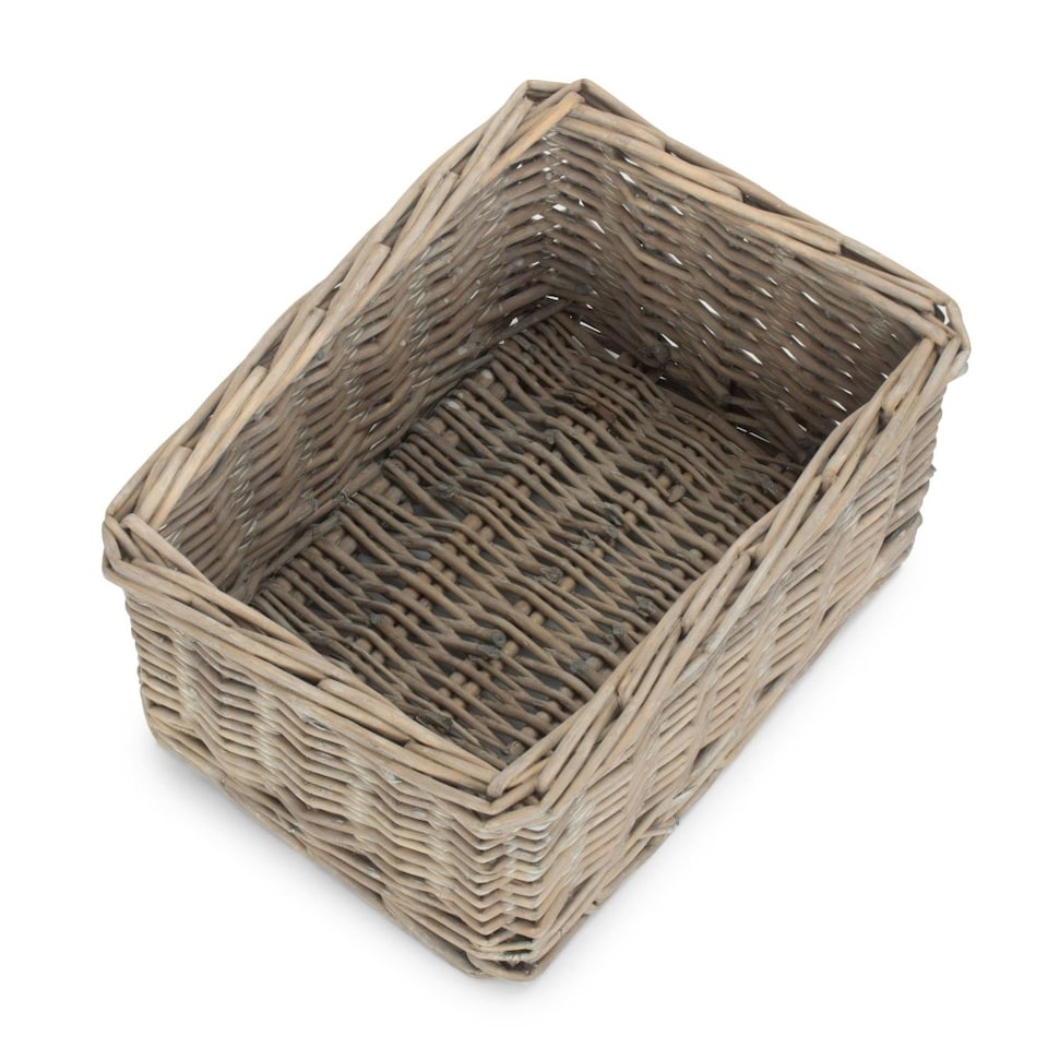 image 1 of Medium Wicker Grey Wash Storage Tray | Grey | Grey Wash