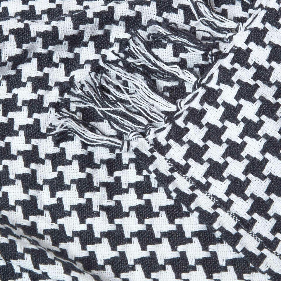 image 1 of Homescapes Black Houndstooth 100% Cotton Bedspread Throw - 255 x 360 cm Black