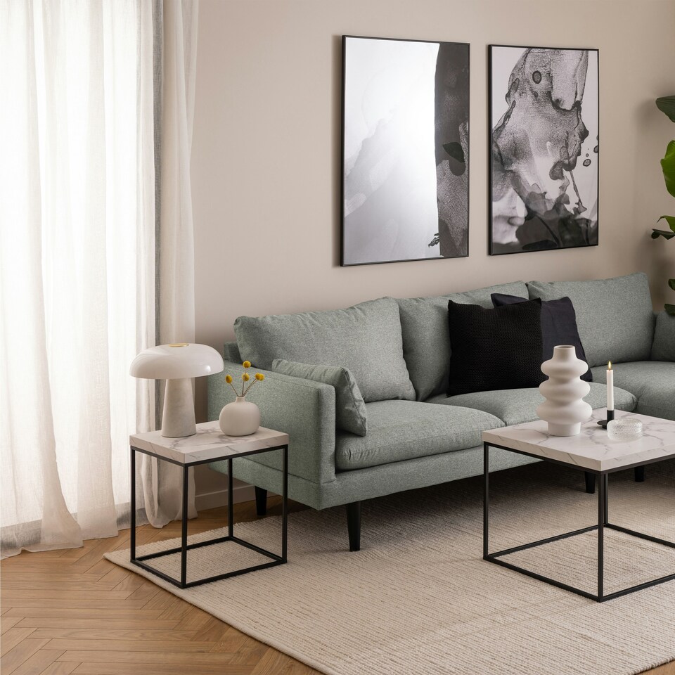 image 1 of Barossa Coffee Table with White Marble Effect Top & Black Base 40cm