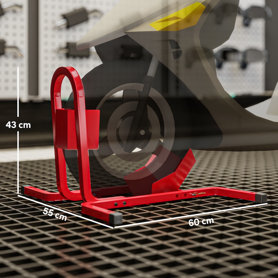 image 1 of HOMCOM Adjustable Motorcycle Wheel Chock Motorbike Holder with Metal Frame | Red | Red | 60cmx55cmx43cm