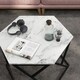 image 9 of HOMCOM Coffee Table Cocktail Table with High Gloss Marble Top Steel Frame White White