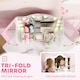 image 6 of AIYAPLAY Kids Dressing Table and Stool Set, Girls Vanity Table with 2-Colour LED Lights, Tri-Folding Mirror and Side Storage Pocket, Children Makeup Desk for Ages 3-8 Years, White